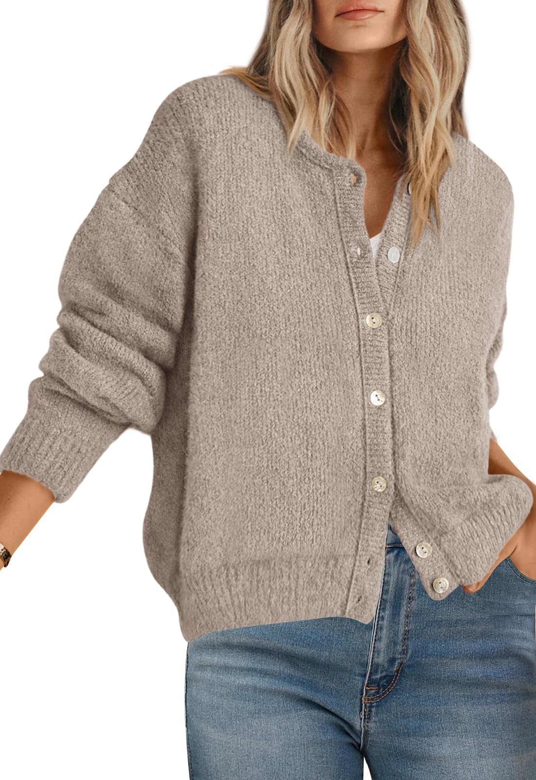 PRETTYGARDEN Women's Long Sleeve Round Neck Button Down Sweater Thick Open Front