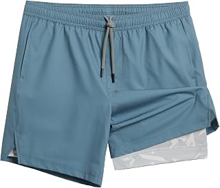 maamgic Mens Gym Shorts 7 Crotch Stretch Lining 2 in 1 Workout Shorts Men Quick Dry Athletic Running Shorts