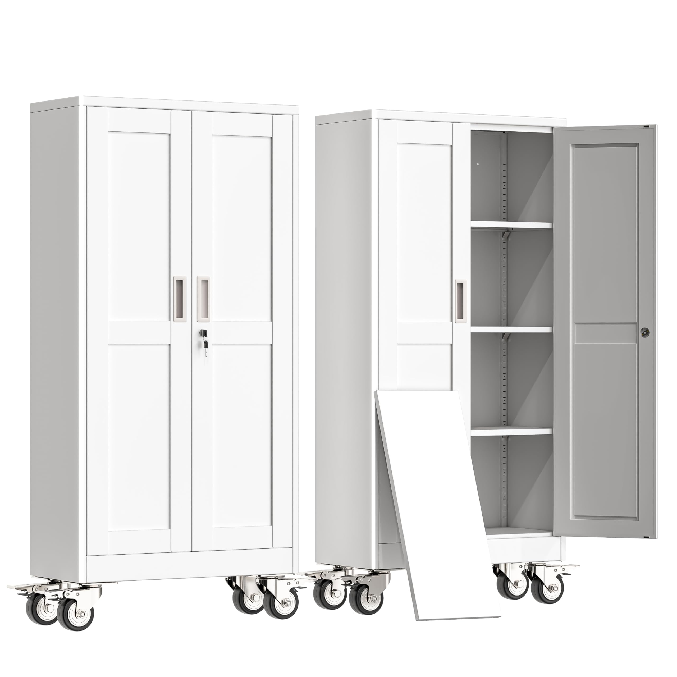 erosoei 61" H Metal Garage Storage Cabinet, Rolling Tool Cabinet with 2 Doors an