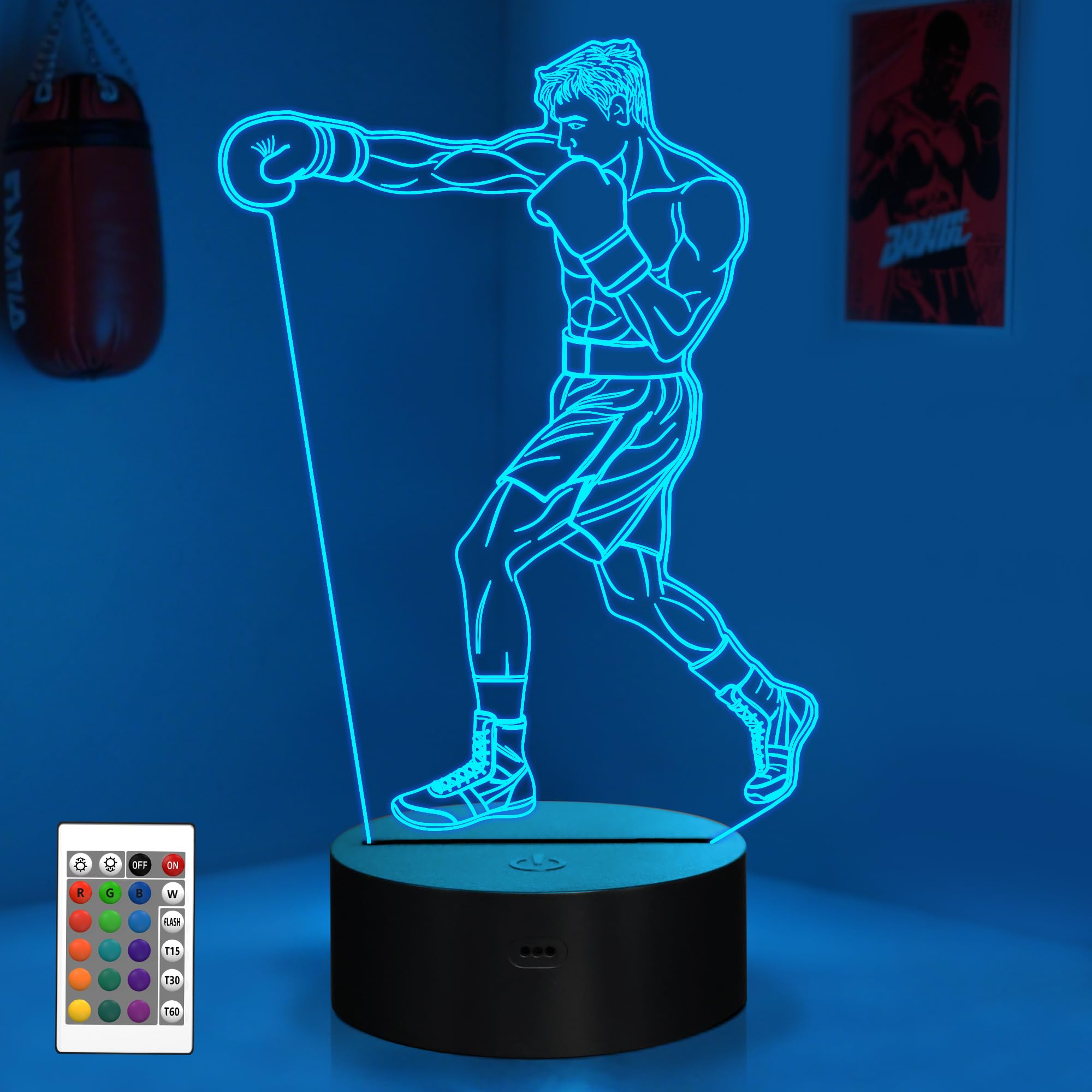 OkiyiD 3D Boxing Illusion Night Light with Remote Control 16 Colors for Boxing, 