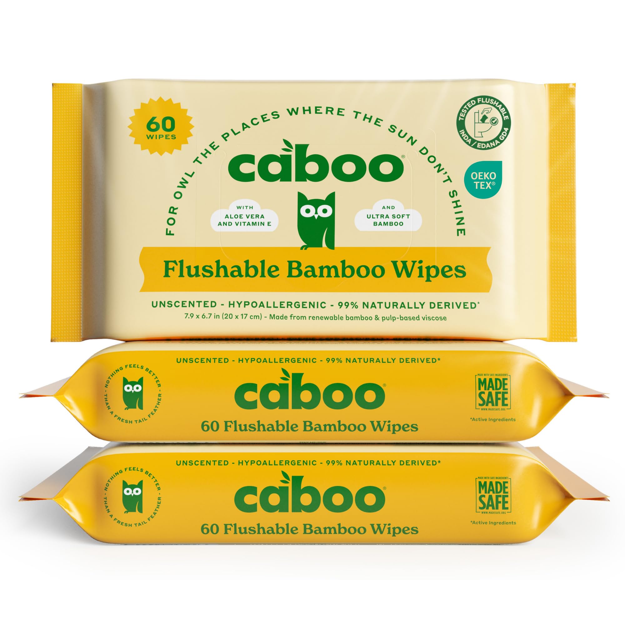 Caboo Tree Free Flushable Wipes, Septic Safe, 180 Wipes | Certified Flushable, M