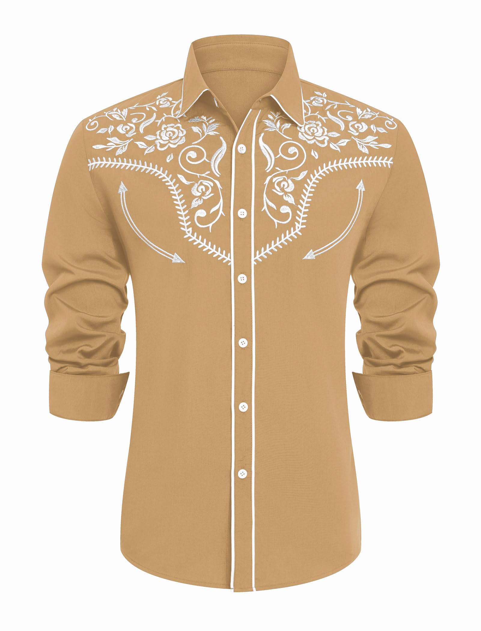 Men's Western Cowboy Shirt Embroidered Long Sleeve Button Down Shirt