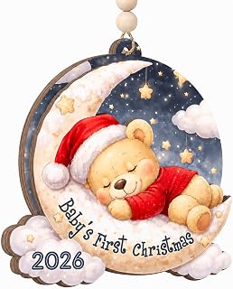 Baby First Christmas Ornament 2026 for Baby Girl Boy Newborn - Bear on The Moon Baby Ornament Gift for Son Daughter Toddler Mom Dad Grandma Grandpa New Parent Family - Baby Shower Keepsake Decoration