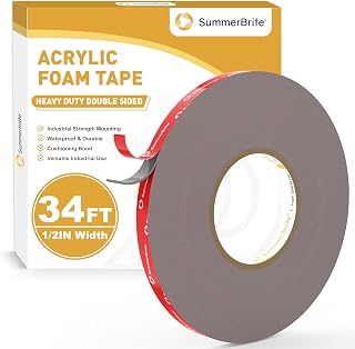 Summerbrite Double Sided Tape Heavy Duty-12mm x 10m-Acrylic Foam Tape Strong Adhesive Mounting Tape Waterproof Temperature Resistance For Automotive Bonding LED Strip Light Home Decor