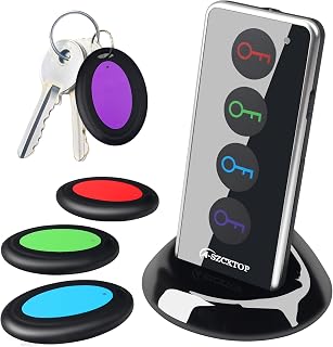 Key Finder Locator RF Wireless Remote Item Tracker with 4 Receivers | No App Required | 40M Working Range | Ultra-Long Battery Life | 80dB | Built-in Flashlight