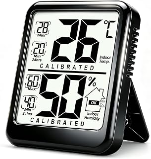 Antonki Hygrometer Indoor Room Thermometer Humidity Meter | with Battery, Max/Min Record, Accurate Sensor, Durable Kickstand, Easy to View, ℉/℃, Temp & Humidity Monitor, Compact Size