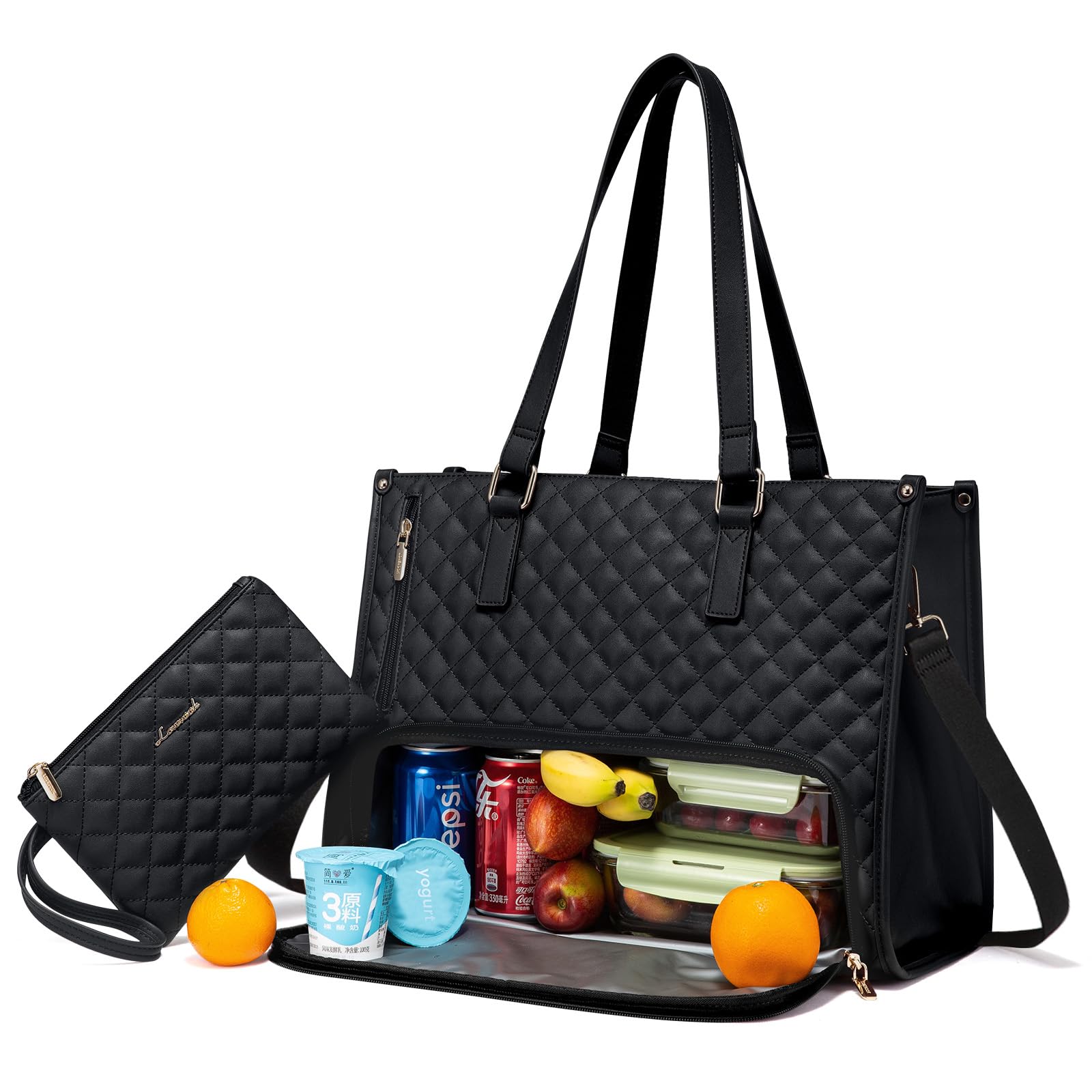 LOVEVOOK Lunch Tote Bag for Women, 15.6 Inch Laptop Bag with Insulated Lunch Com