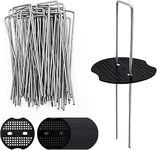 80 Pcs 6 Inch Landscape Staples & Fixing Gasket Sets, Garden Stakes Galvanized Steel Fabric Pins Heavy-Duty U Shape Pins for Ground Weed Fabric Barrier, Orchard Turf Garden Fence Tents Ground Cover