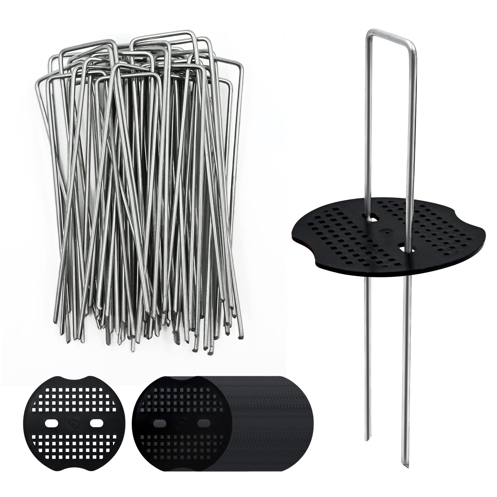 80 Pcs 6 Inch Landscape Staples & Fixing Gasket Sets, Garden Stakes Galvanized S