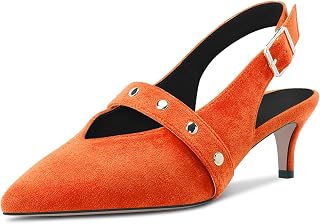 HDEUOLM Women's Stiletto Mid Heel Pointed Toe Sandals Slingback Slip-on Buckle Closure Party Dress Shoes