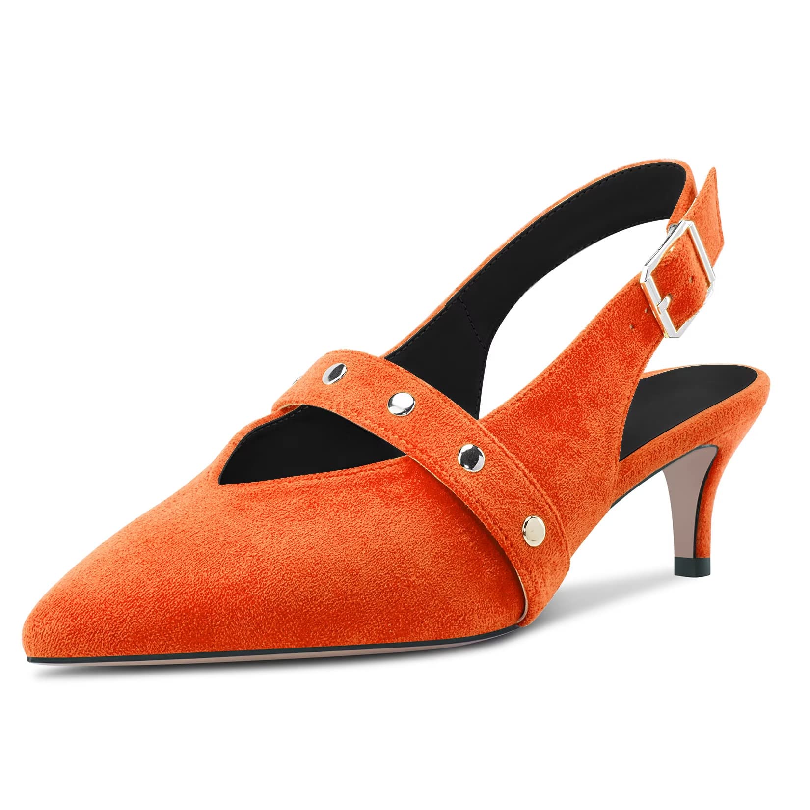 HDEUOLM Women's Stiletto Mid Heel Pointed Toe Sandals Slingback Slip-on Buckle C