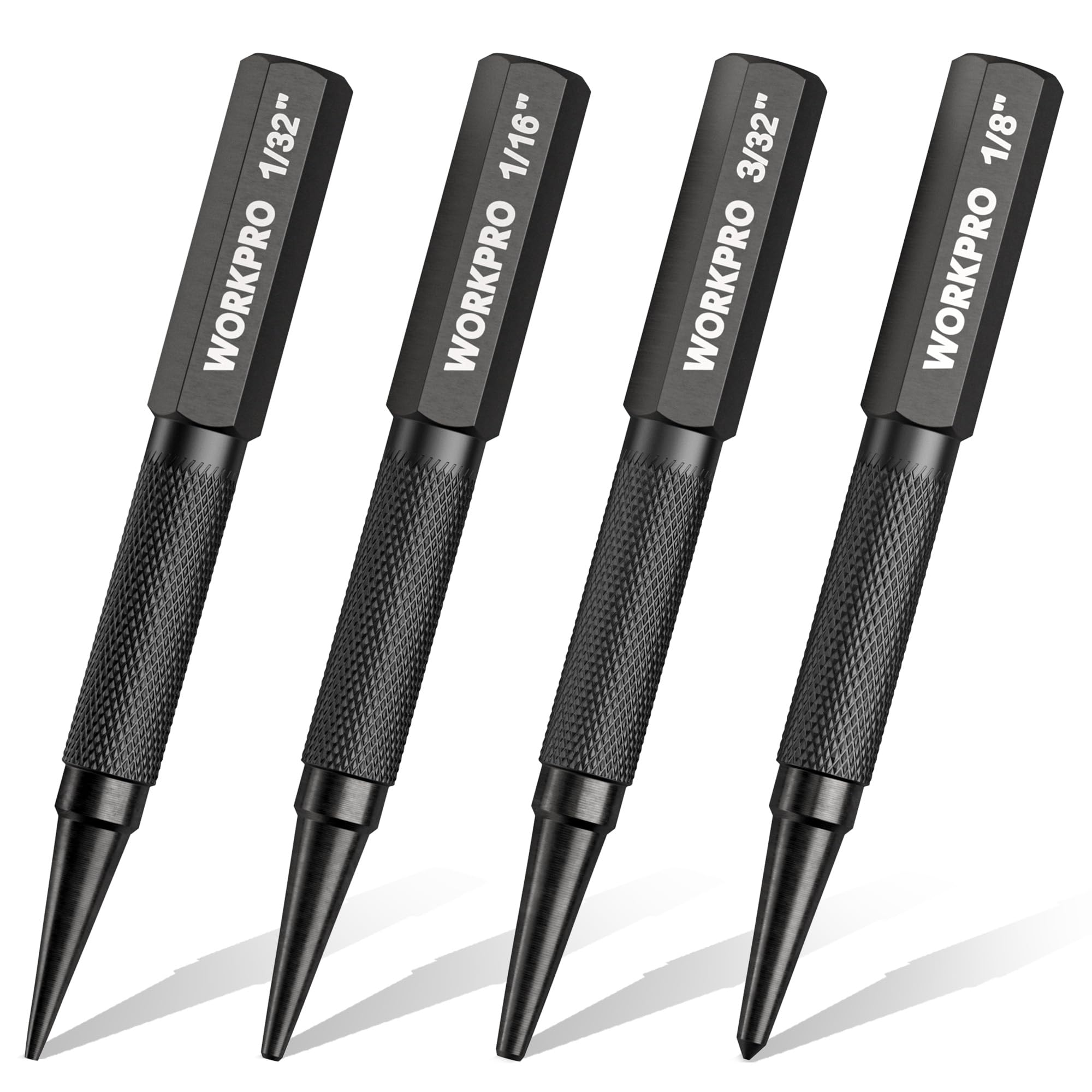 WORKPRO 4-Piece Nail Punch and Center Punch Set | 1/32", 1/16", 3/32" Nail Sette