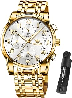 OLEVS Gold Watches for Men Luxury Wrist Dress Waterproof Big Face Watch Elegant Nice Stainless Steel Analog Quartz Date Chronograph Luminous Easy Read Business Watches Mens Graduation Gifts for Men