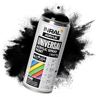 INRAL Acrylic Spray Paint Jet Black Matt RAL9005 [400ml] – Universal Spray for Metal, Plastic, Wood & Stone – High-Coverage, UV & Rain Resistant – Indoor & Outdoor Use