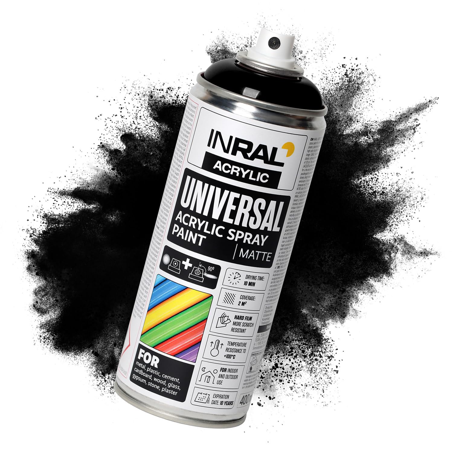 INRAL Acrylic Spray Paint Jet Black Matt RAL9005 [400ml] – Universal Spray for M