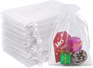 HRX Package 100pcs White Organza Bags, 4x6 inch Mesh Bags Drawstring Gift Bags Jewelry Pouches for Candy Wedding Favors Christmas