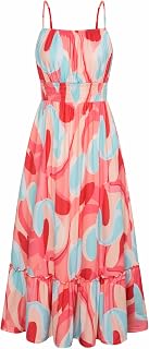 GRACE KARIN - Women's Summer Sleeveless Floral Spaghetti Strap Ruched Boho Beach Maxi Dress with Pockets