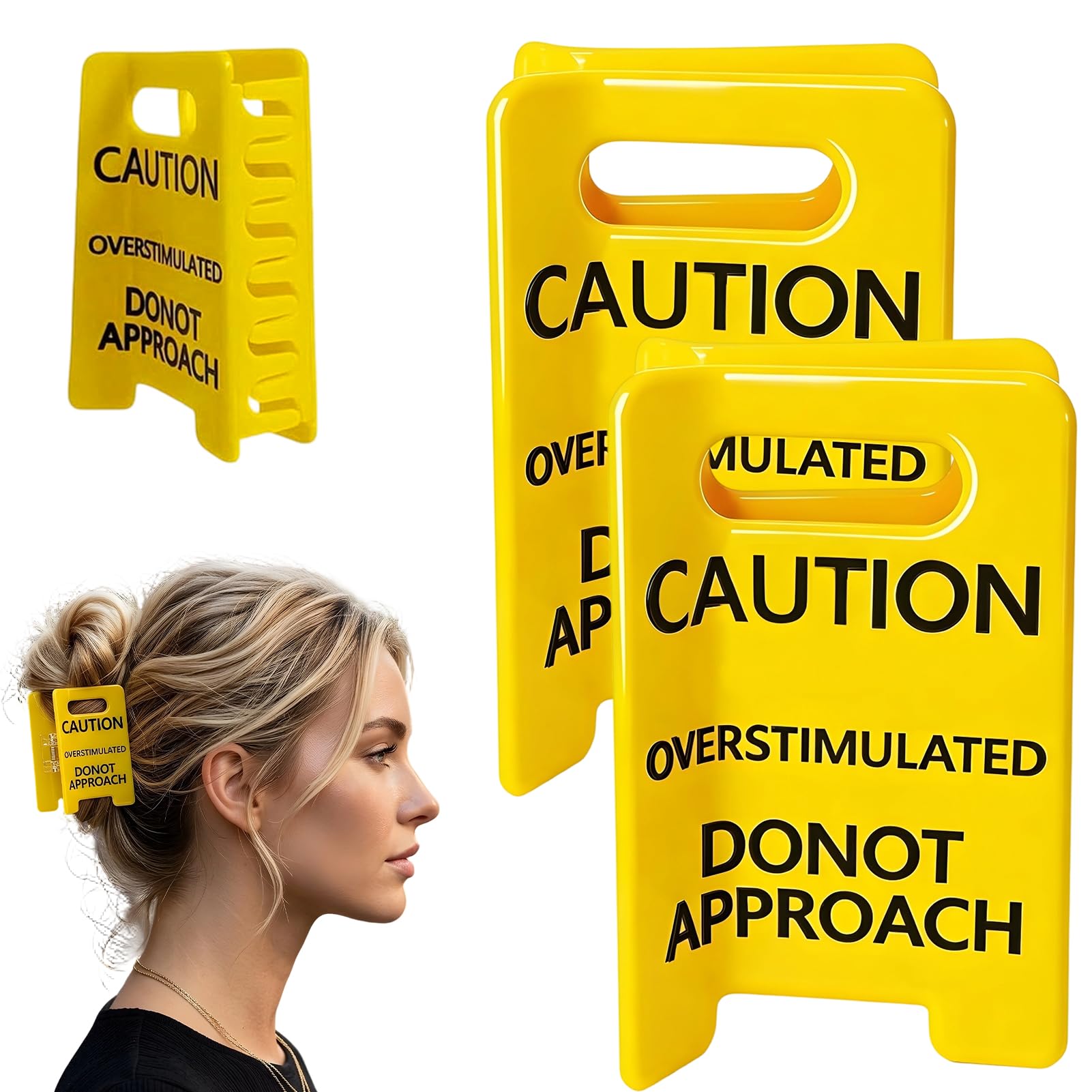 2 Pcs Yellow Do Not Approach Hair Claw Clip for Thick Hair Funny Gift for Cowork