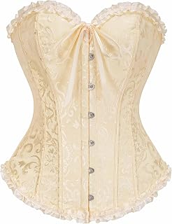 SZIVYSHI Danna Underbust Corset Waist Trainer Corsage Bustier Body Shaper Shaping Reinforced with Ribs, White Jacquard
