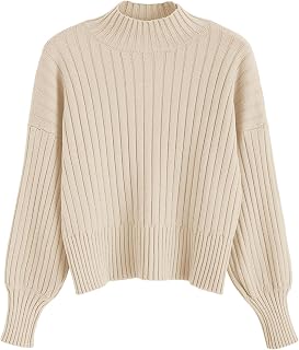 ZAFUL Women's Mock Neck Sweater Long Sleeve Ribbed Knit Cropped Sweater