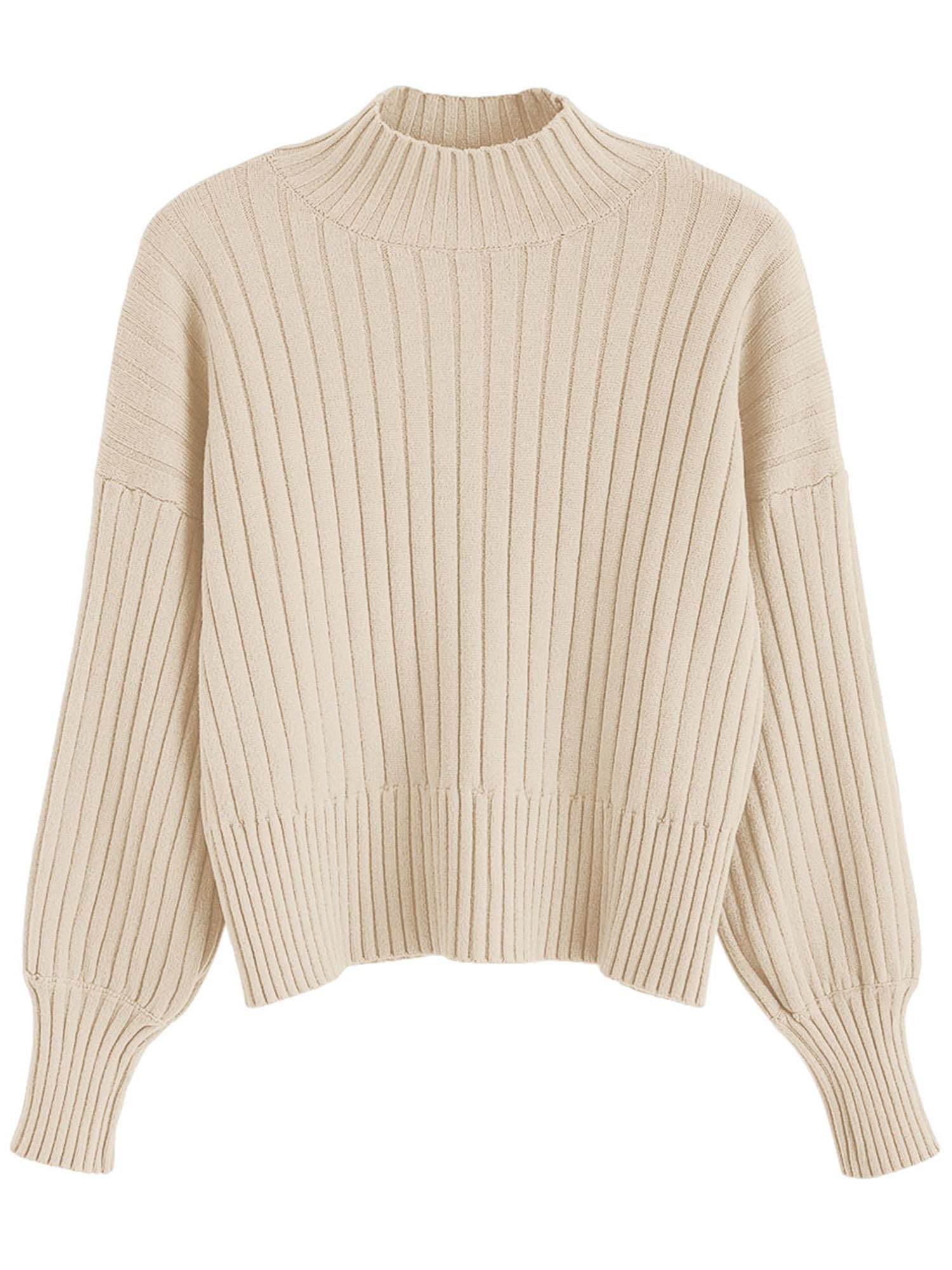 ZAFUL Women's Mock Neck Sweater Long Sleeve Ribbed Knit Cropped Sweater