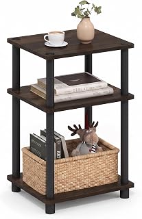 Furinno JUST Toolless 3-Tier Side Table, Open Shelf, Columbia Walnut | Soft-Corner, End Table, Night Stand, Bedside Table, for Living Room, Bedroom, Bathroom