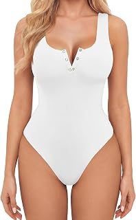 Avidlove Bodysuits for Women Button Down Square Neck Sleeveless Body Suit Snap Closure Double Lined Tank Tops Bodysuit