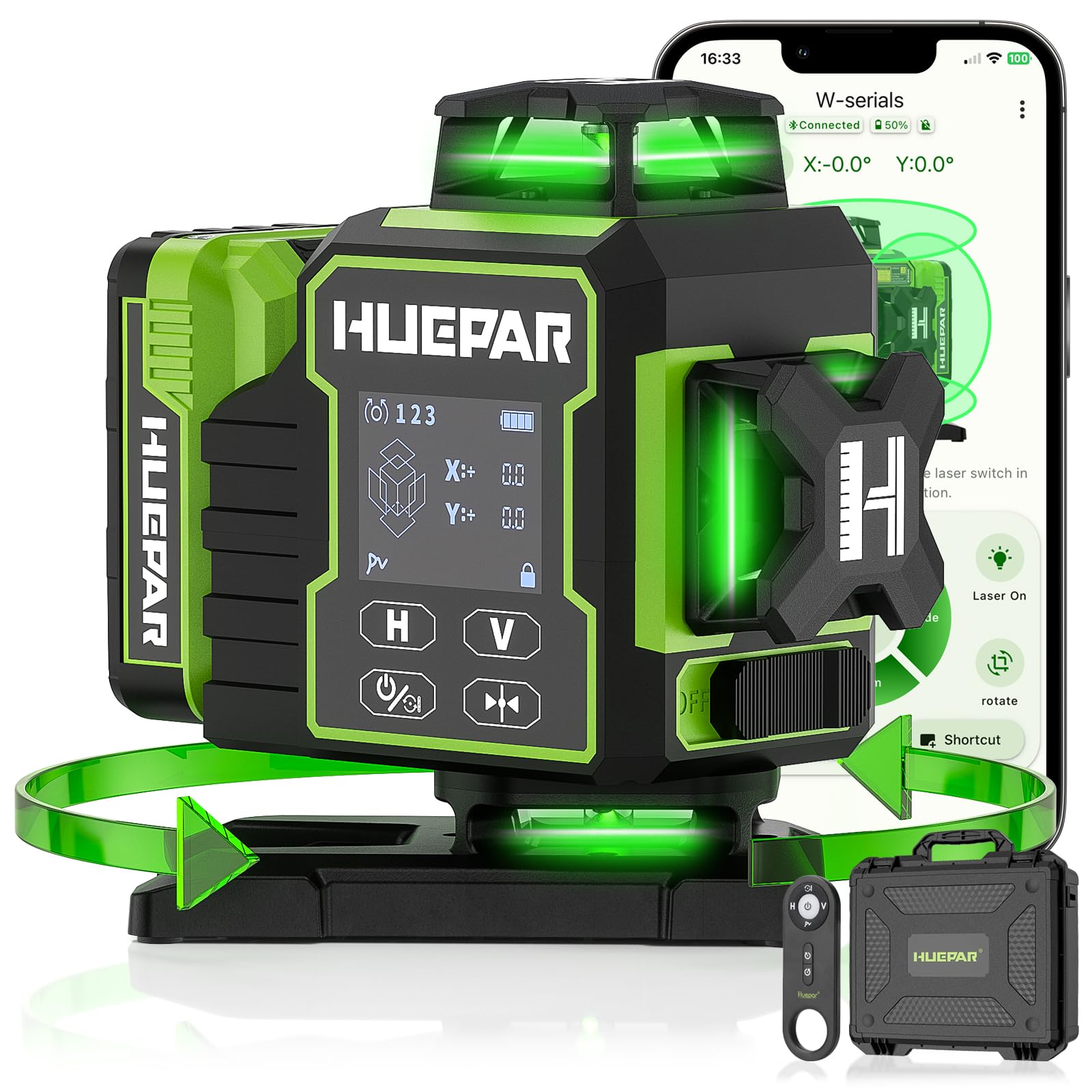 Huepar Laser Level 360 Self Leveling, W04CG Upgraded 4x360° Bluetooth Constructi