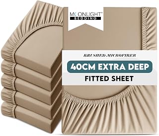 Moonlight Bedding Fitted Bed Sheets Double 6 Pack 40CM Beige