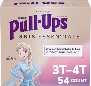 Pull-Ups Girls' Skin Essentials Training Pants, 3T-4T (32-40 lbs), 54 Ct | Ultra Soft, Hypoallergenic, Refastenable Sides, Frozen Graphics, Up to 100% Leak Free