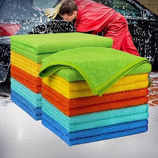 20 Pack Microfiber Cleaning Cloth, 12 x 12 Inch, Lint Free Towels for Cars, Kitchens, Windows, Workshops, Super Absorbent and Scratch Free, Multicolor
