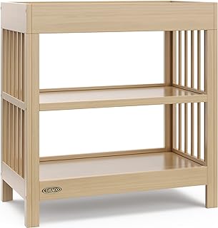Graco Teddi Changing Table with Water-Resistant Changing Pad (Driftwood) - GREENGUARD Gold Certified, Includes Bonus Water-Resistant Changing Pad with Safety Strap, 2 Shelves, Easy-to-Match
