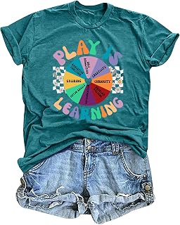 Play is Learning Teacher Shirt Women Preschool Daycare Teacher T Shirts Kindergarten Funny Teaching Tee Tops