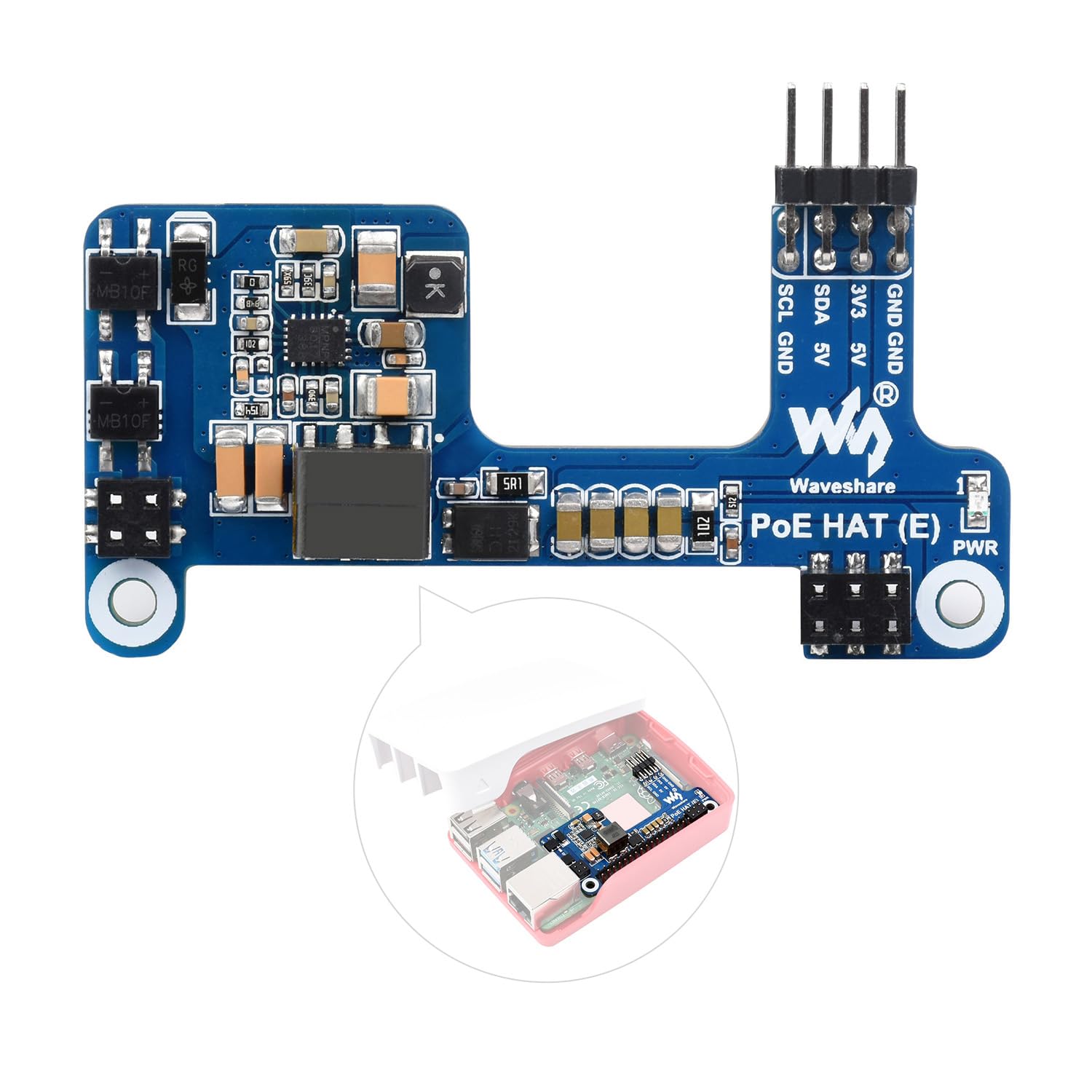 Waveshare Power Over Ethernet HAT E Type Support 802.3af PoE Network Standard, F