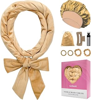 weiwei Heatless Curlers Headband, Heatless Overnight Curls Hair Curlers No Heat, 70" Soft No Heat Hair Curlers, 9 PCS Curling Rods Gift Set for Women Long Wave Hair Volume -Khaki