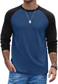 COOFANDY Men's Long Sleeve Cotton Raglan Contrast Long Sleeve Crew Neck Baseball T-Shirt Regular Fit