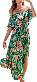 CUPSHE Women's Summer Dress Off Shoulder Maxi Length Ruffle Fitted Waist