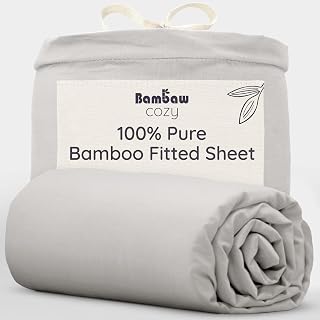 Bambaw Bamboo Deep Fitted Sheet King Size 150x200 cm, Deep Pocket 35cm, Anti Allergy Bedding, 100% Bamboo Fibre, Summer Bedding for Night Sweats, Cooling Bed Sheets King Size 150x200 cm (Grey)