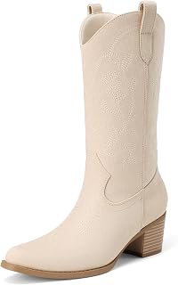 DREAM PAIRS Women's Western Mid Calf Boots Cowboy