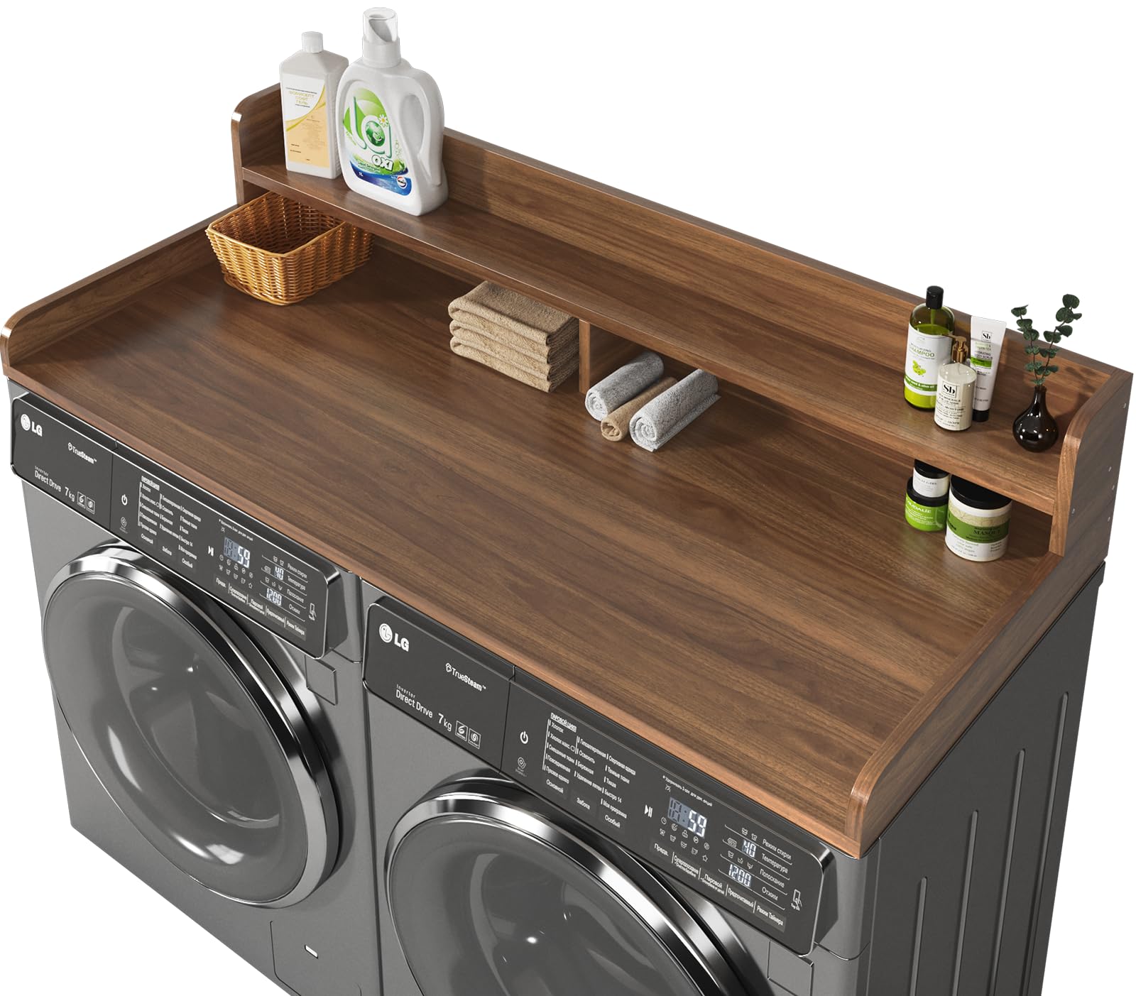 BigPonPon 2-Tier Washer and Dryer Countertop,2.75" H Guard,58" W x 28" D Laundry