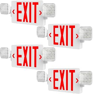 Amico 4 Pack Commercial Red Double-Sided Exit Sign with Large LED Light | ETL Certified, Two Large Adjustable LED Heads, Wall/Ceiling Mount, 120/277V AC, 90 Min Backup for Commercial Use