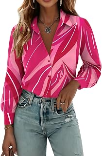 Zeagoo 2024 Fashion Casual Long Sleeve Printed Button Down Shirts for Women