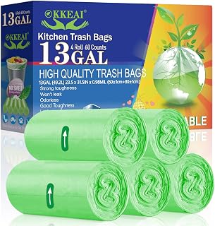 OKKEAI 13 Gallon Compost Garbage Bags Tall Kitchen, 60 Count Green Bin Bags