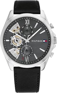 Tommy Hilfiger Multi Dial Quartz Watch for Men with Silver Stainless Steel Mesh Link Bracelet and Leather Strap