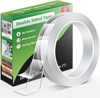 Euqvunn Double Sided Tape Extra Strong, Removable and Washable, Nano Transparent Adhesive Tape, for Posters/Wall Hanging/Carpets 1 Roll (3.0 m × 2 cm × 1 mm)