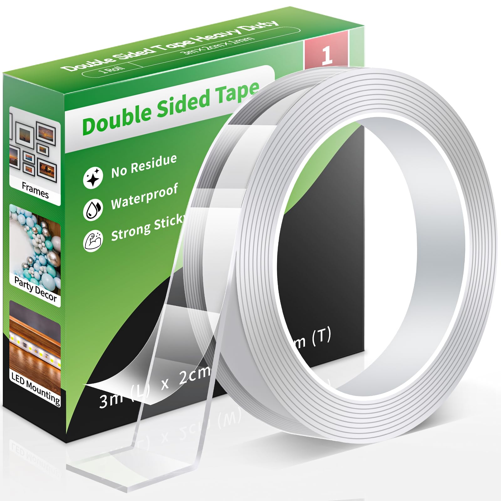 Euqvunn Double Sided Tape Extra Strong, Removable and Washable, Nano Transparent