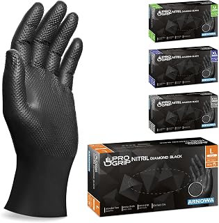 50x PROGRIP Einweghandschuhe Diamant Grip Schwarz, Nitrilhandschuhe L | Disposable gloves, extra strong, gloves, disposable grippy, latex-free work gloves for workshop and assembly, M, L, XL, XXL