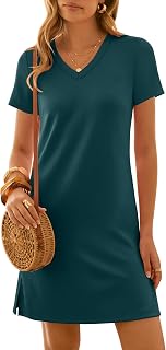 ANRABESS Summer Dress for Women 2026 Beach Vacation Clothes Short Sleeve V Neck Casual T Shirt Sundresses Travel Holiday