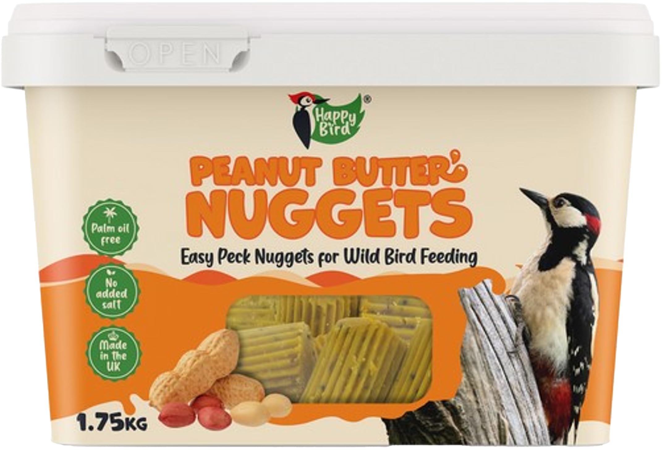 Happy Bird Peanut Butter Nuggets for Wild Birds, Original 1.75 kg - Palm Oil Fre