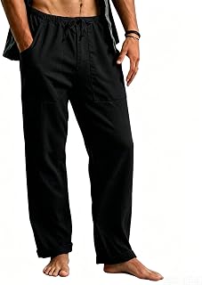Cegerne Men's Linen Pants Long Lightweight Summer Casual Elastic Waist Drawstring Beach Holiday Medieval Vintage Daily Wear